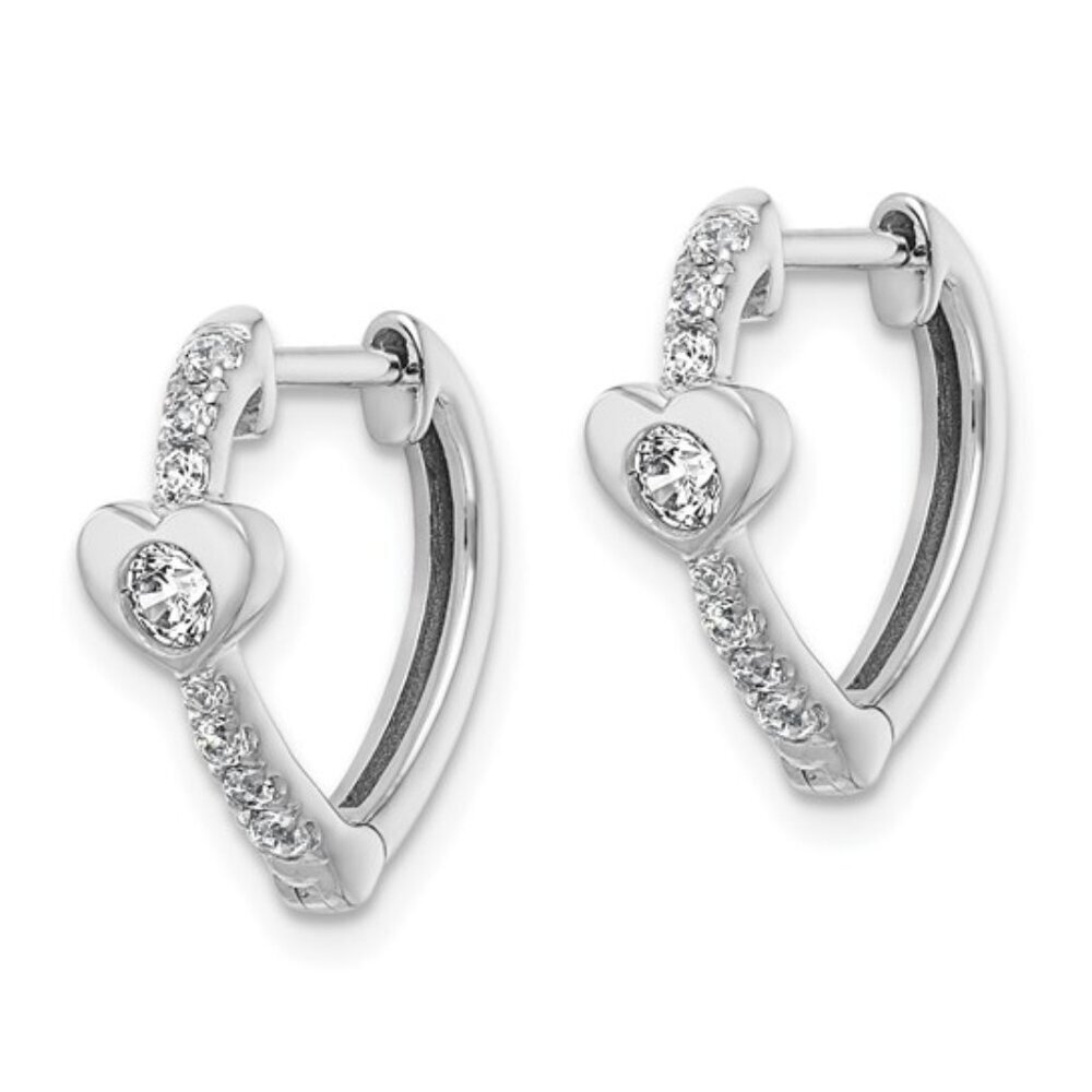 New True Origin 14K White Gold 1/3 CT Lab-Grown Diamond Heart Hoop Earrings